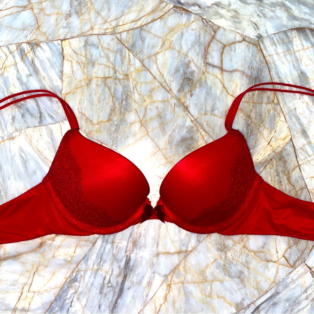 Gorgeous VS Very Sexy Red Push Up Bra 32A Red Eyelash Chantilly lace‎